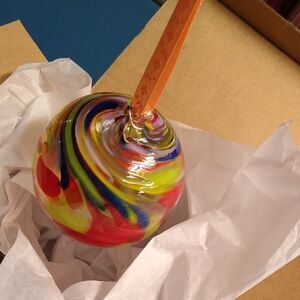 Colorful Swirl Glass Ornament Peach Colored Ribbon Cottagecore